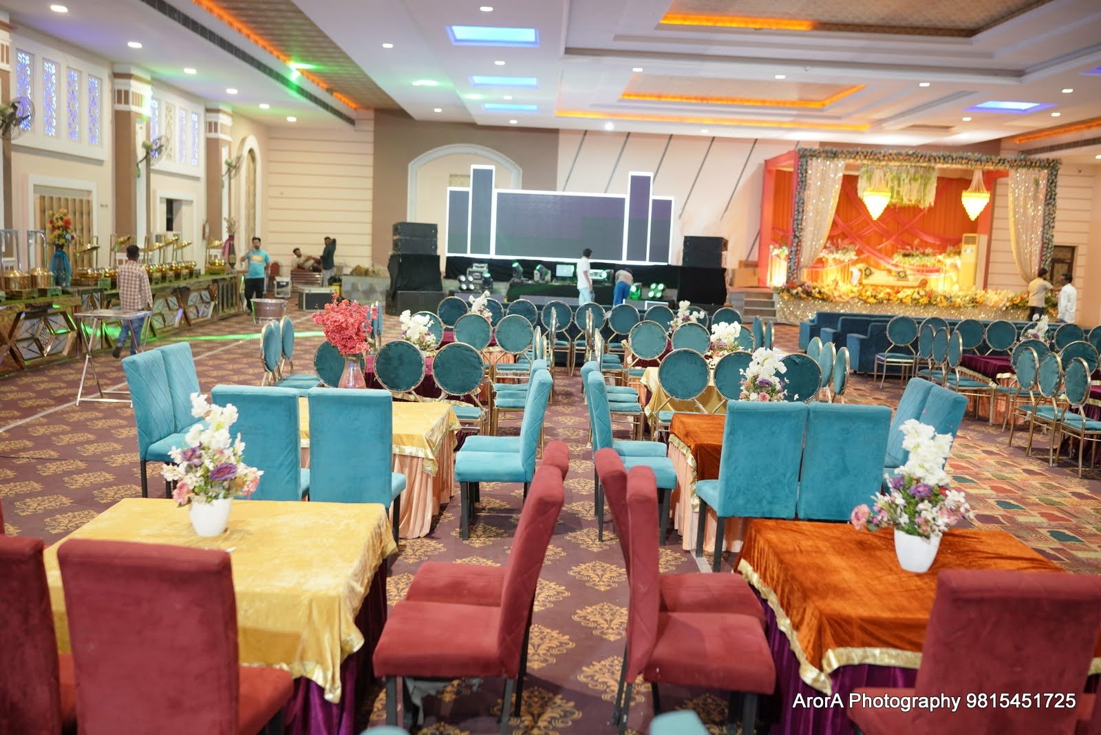 Banquet seating and catering setup at Bhaura Farm Royal Crystal